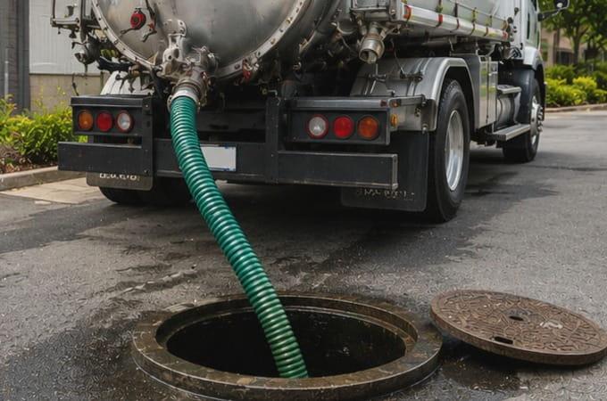 during grease interceptor pumping, the accumulated grease and solids are removed from the interceptor using a vacuum truck